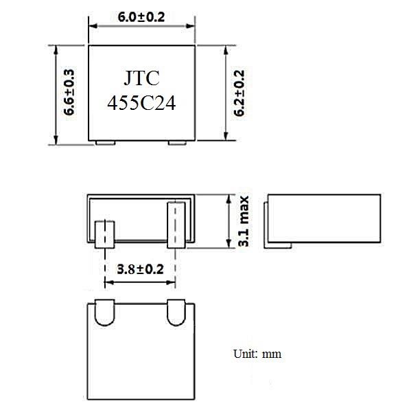 陶瓷鑒頻器 JTC 通訊系列 尺寸圖