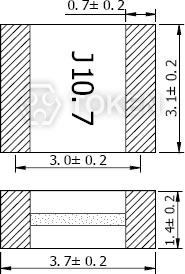 調頻用貼片陶瓷鑒頻器 (JTCV10.7M) 尺寸圖