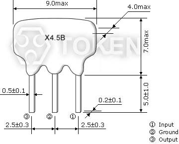 電視機/錄像機用陶瓷陷波器 (XT MB) 尺寸圖