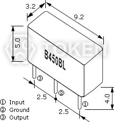 通訊機用陶瓷濾波器 (LTB) 尺寸圖 (單位: mm)