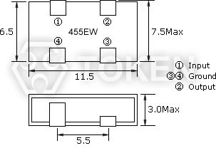 通訊機用陶瓷濾波器 (LTC 455EW) 尺寸圖