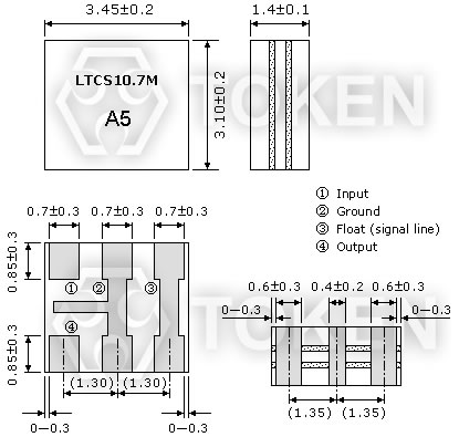 貼片式陶瓷濾波器 (LTCS10.7M) 尺寸圖