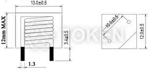 大電流對角位插件式電感 (TCDA1312) 結構尺寸