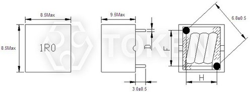 對角位插件式大電流功率電感器 (TCDU0809) 結構尺寸