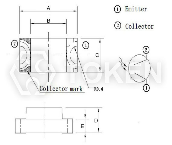 貼片光敏傳感器 (PT-A8-AC-1206-850) 尺寸圖