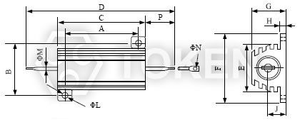 黃金鋁盒電阻器 (AHS-5 ~ AHS-50N) 尺寸圖