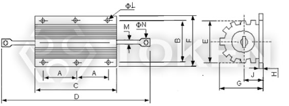 散熱板鋁盒電阻器 (AHS-75 ~ AHS-150N) 尺寸圖