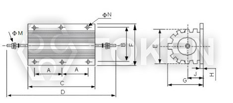 大功率鋁殼電阻 (AHS-200 ~ AHS-500N) 尺寸圖