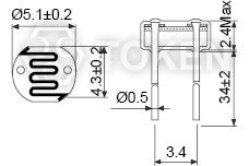 (PGM5****) 5mm 環氧樹脂封裝 CdS光照光敏電阻器尺寸圖