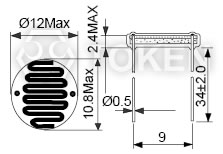 (PGM12**) 12mm 環氧樹脂封裝 CdS光照光敏電阻器尺寸圖