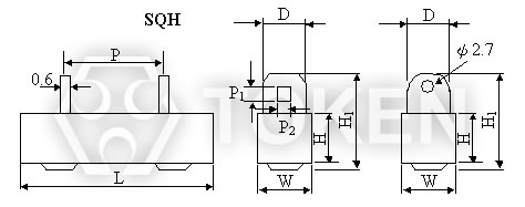 功率瓷盒電阻器 (SQH) 尺寸圖