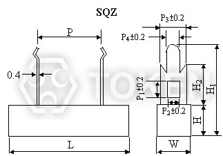 功率瓷盒水泥電阻器 (SQZ) 尺寸圖