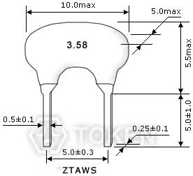 陶瓷諧振器 (ZTAWS) 系列 尺寸圖