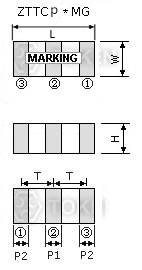 內建電容貼片式諧振器 MHz (ZTTCP*MG) 尺寸圖