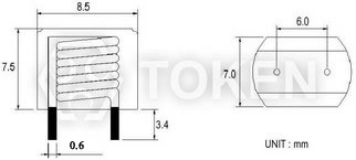 大电流对角位插件式电感 (TCDA0808) 结构尺寸