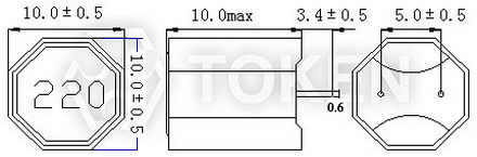 大电流对角位插件式电感 (TCDA1010A) 结构尺寸