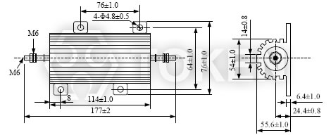 铝壳散热板大功率电阻 (AHS-250, AHS-250N) 尺寸图