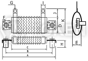 波浪式椭圆扁形电阻器 (ZQR) 尺寸图
