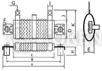 波浪式无感量线绕扁型电阻器 (ZQN) 尺寸图