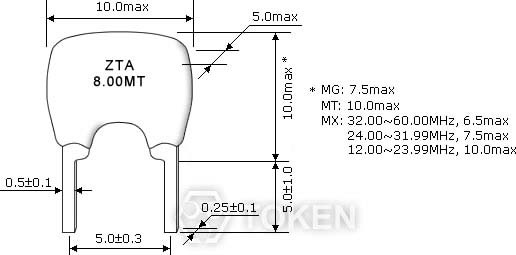 陶瓷谐振器 (ZTA8.00MT) 系列 尺寸图