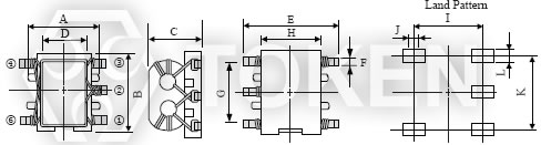 贴片共模变压器 (TCB4F) 尺寸图
