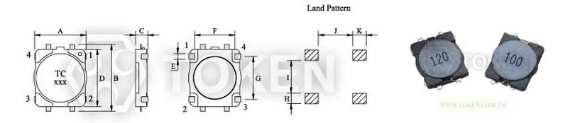 SMT 绕线功率电感器 (TPUD5011/5013) 尺寸图
