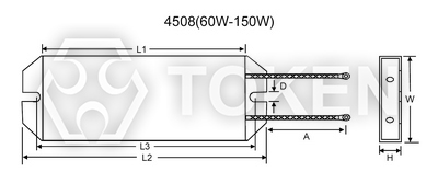 4508(60W-150W) Low Profile Aluminum Shell Resistor (ASP) Dimensions