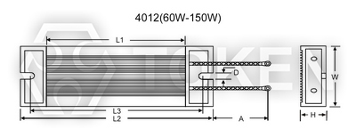 4012(60W-150W)Low Profile Aluminum Encased Resistor (ASP) Dimensions