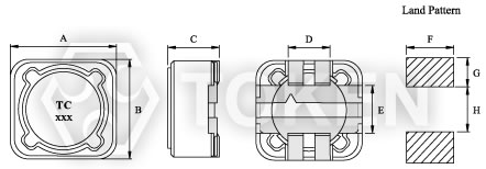 Power Large Current Inductors (TPSRH-124/125/127) Dimensions