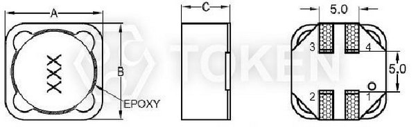 贴片功率绕线电感器 (TPSRH74B) 尺寸图
